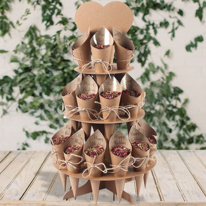 Wedding Confetti Cone Holder 3 layers 24 Holes Paper Confetti Stand Tray Boxes White Kraft Circular Afternoon Tea Style Confetti Holder