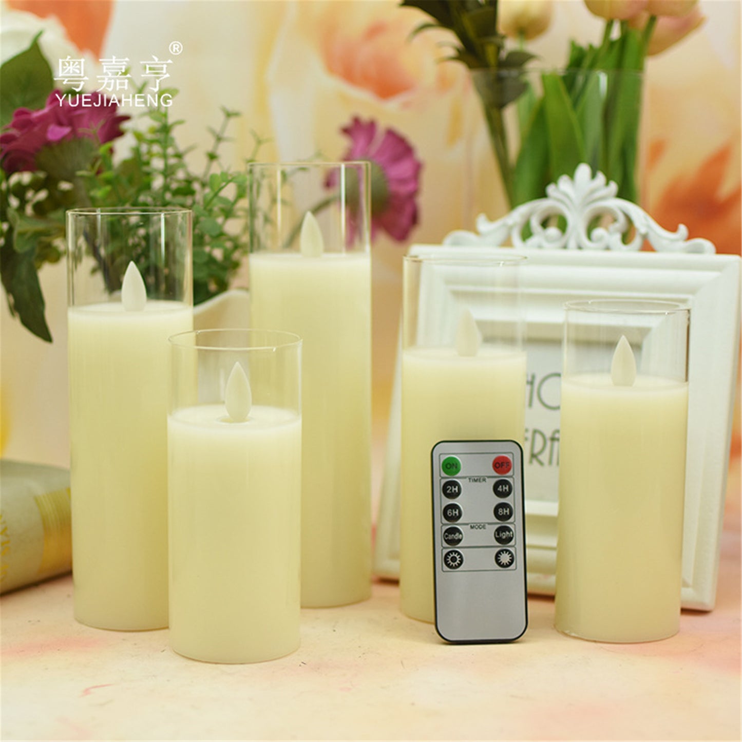 5PCS Glass Flameless Led Candle-Diameter 2" battery operated with romote control mixed size for wedding birthday party home decorations