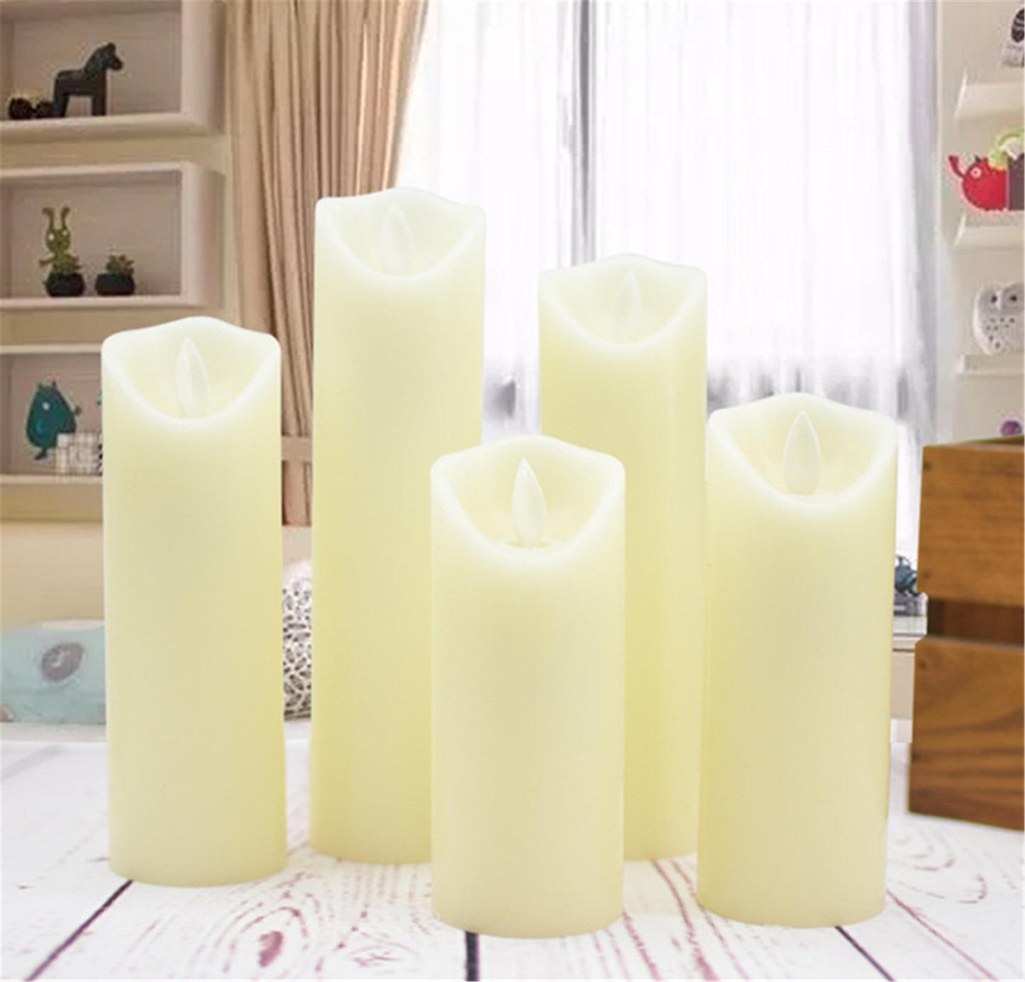 Set of 5  Flameless Led Candle-Diameter 2" battery operated with romote timer control mixed size for wedding birthday party home decorations