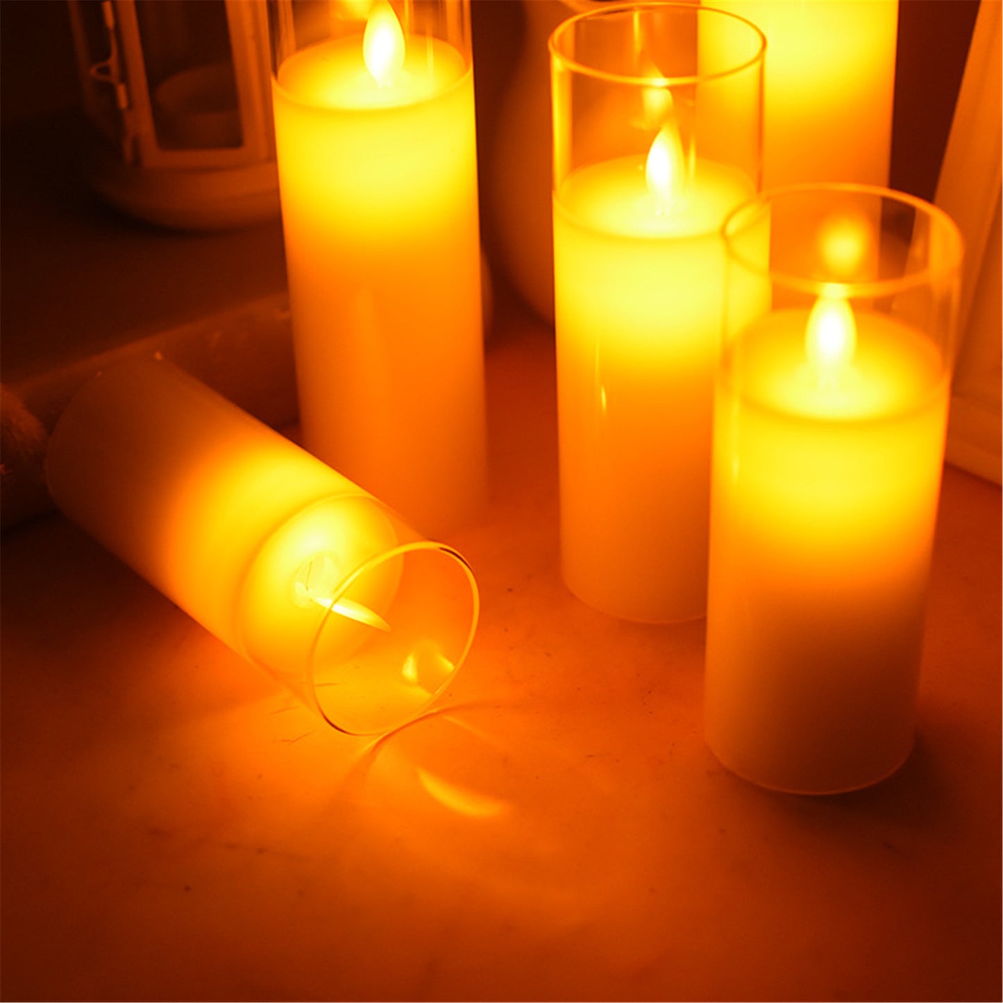 5PCS Glass Flameless Led Candle-Diameter 2" battery operated with romote control mixed size for wedding birthday party home decorations