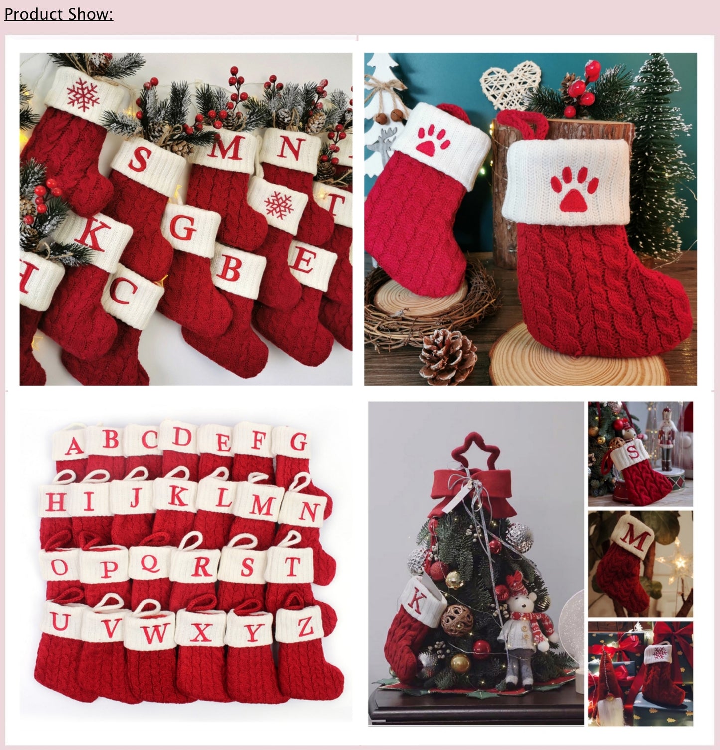 Christmas stockings with embroidered letters from A to Z,