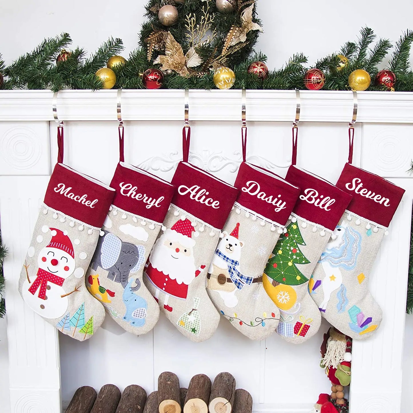 Christmas Stockings Personalized Holiday Stockings Custom Stocking with Name Gift Pattern Stocking for Family Christmas Ornament Decoration