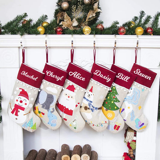 Christmas Stockings Personalized Holiday Stockings Custom Stocking with Name Gift Pattern Stocking for Family Christmas Ornament Decoration