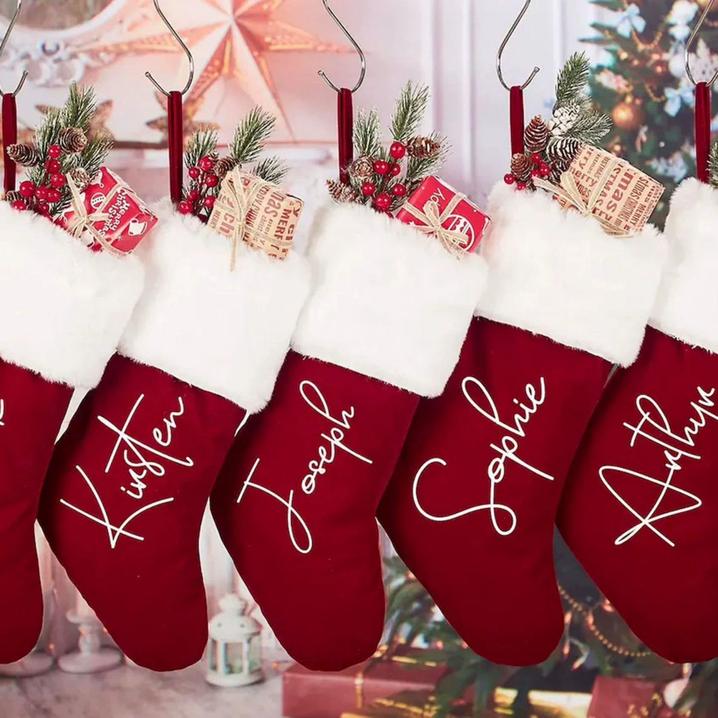 Christmas Stockings Personalized Holiday Stockings Custom Stocking with Name Gift Pattern Stocking for Family Christmas Ornament Decoration
