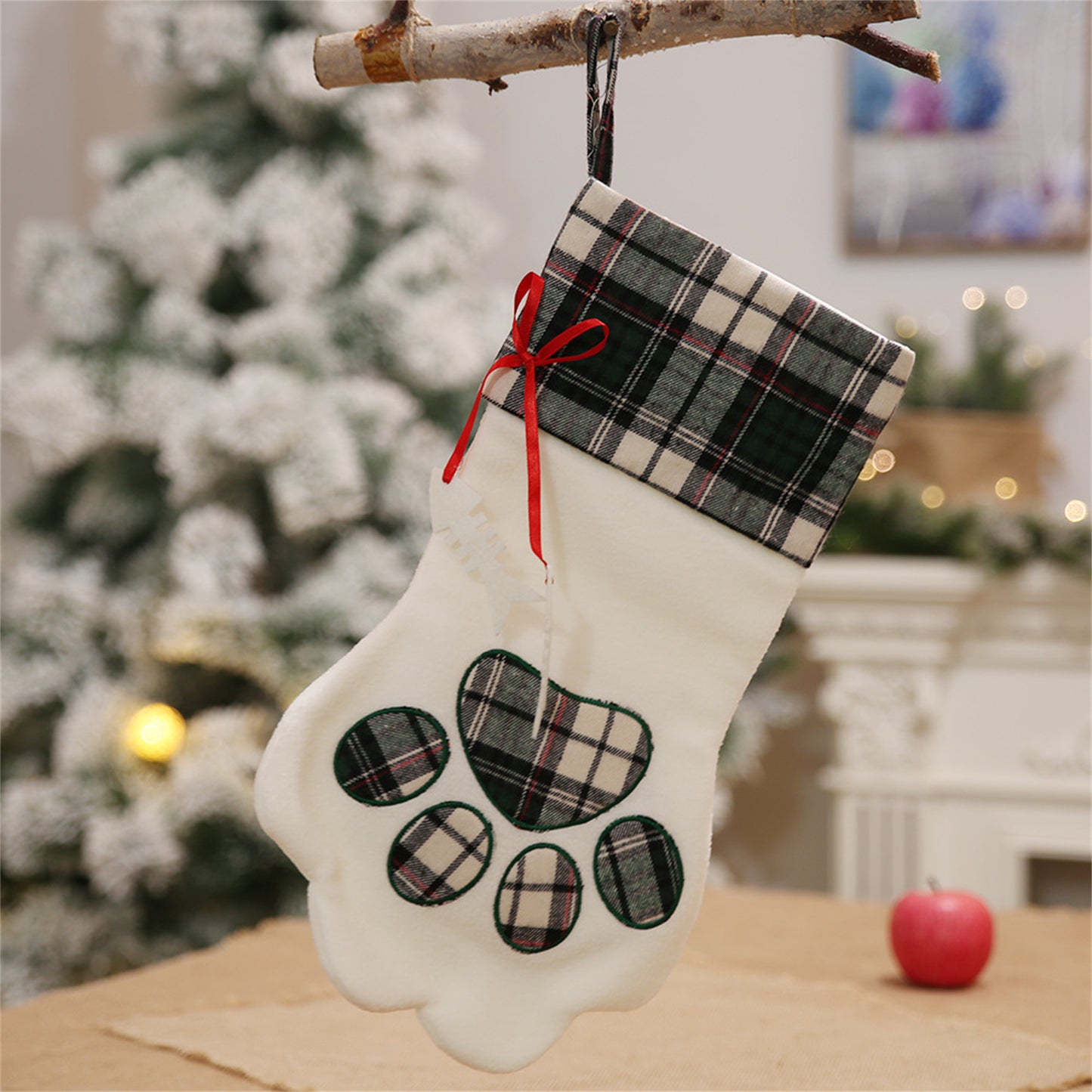 Personalized Christmas Pet Stockings Red Buffalo Plaid Pet Paw Stockings With Name Holiday Gift for Pets Ornament Home Decorations