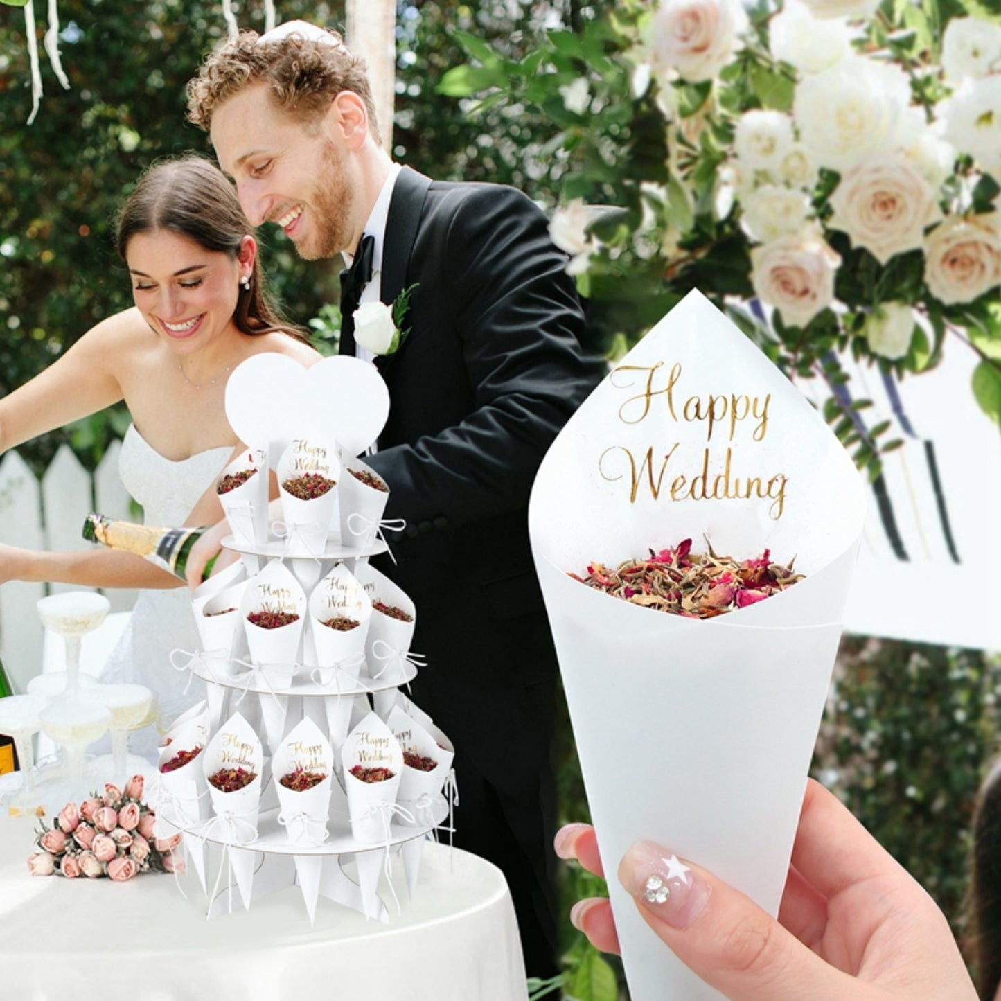 Wedding Confetti Cone Holder 3 layers 24 Holes Paper Confetti Stand Tray Boxes White Kraft Circular Afternoon Tea Style Confetti Holder