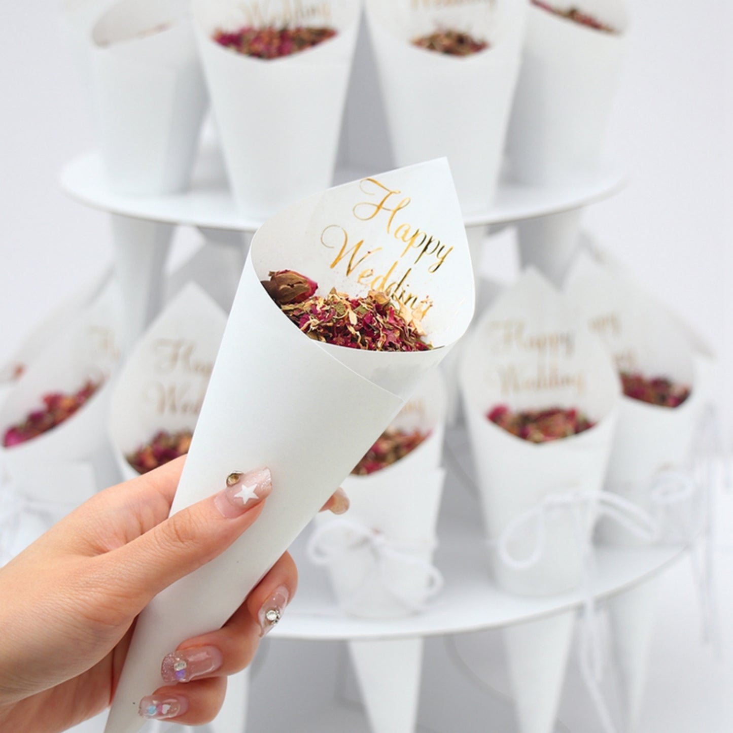 Wedding Confetti Cone Holder 3 layers 24 Holes Paper Confetti Stand Tray Boxes White Kraft Circular Afternoon Tea Style Confetti Holder