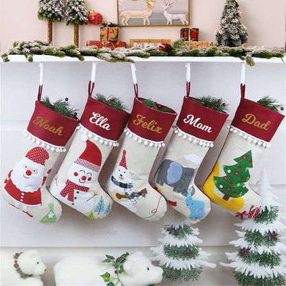 Christmas Stockings Personalized Holiday Stockings Custom Stocking with Name Gift Pattern Stocking for Family Christmas Ornament Decoration