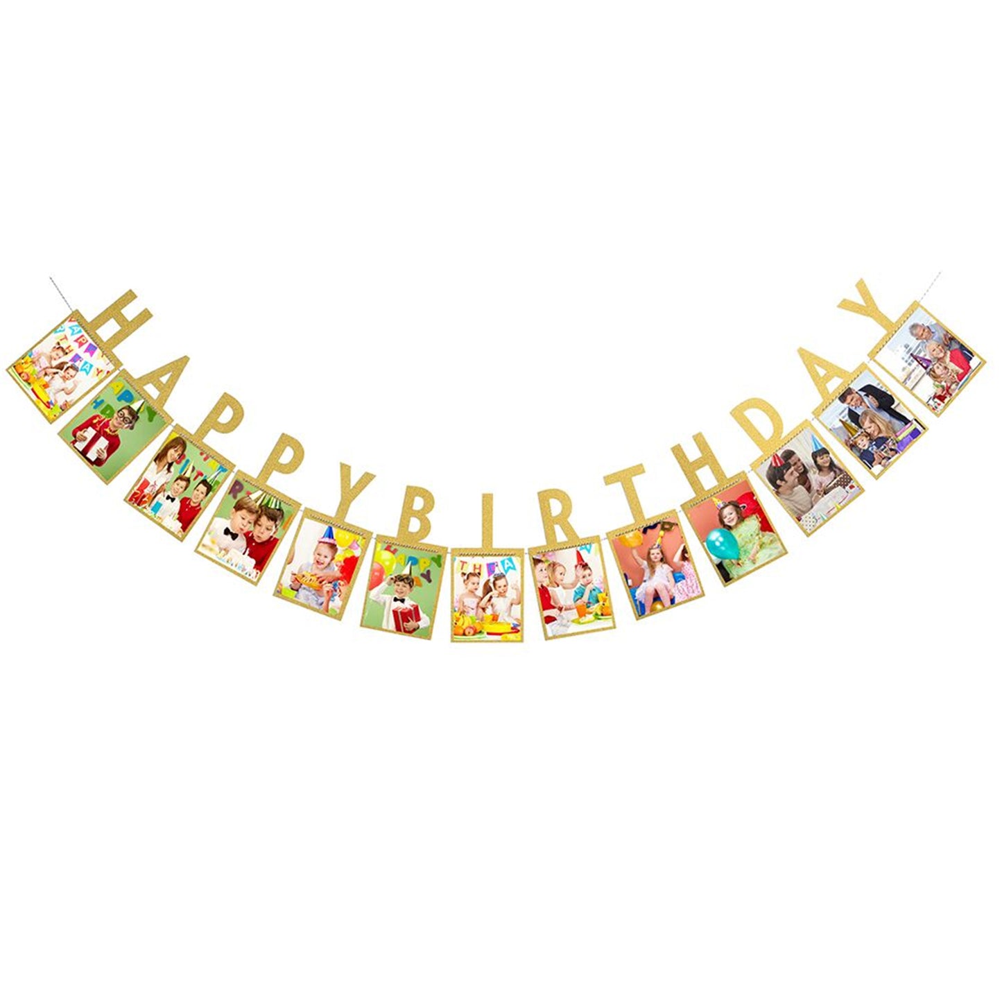 Happy Birthday photo banner-Pink Blue gold picture banner-Happy birthday picture garland-birthday party photo banner-party photo props