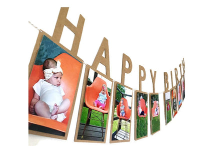 Happy Birthday photo banner-Pink Blue gold picture banner-Happy birthday picture garland-birthday party photo banner-party photo props