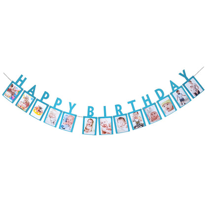 Happy Birthday photo banner-Pink Blue gold picture banner-Happy birthday picture garland-birthday party photo banner-party photo props