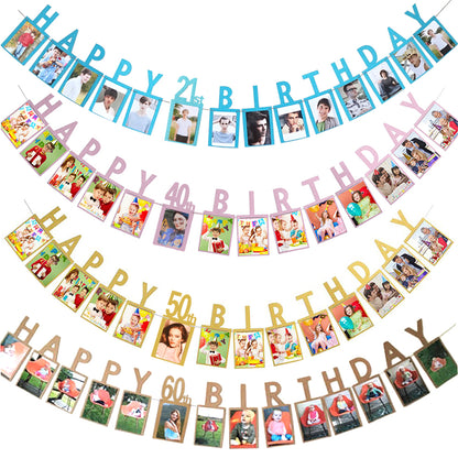 Happy Birthday photo banner-1st 2nd 16th 18th 21st 30th 40th 50th 60th Happy Birthday picture banner-1st birthday party bunting garland