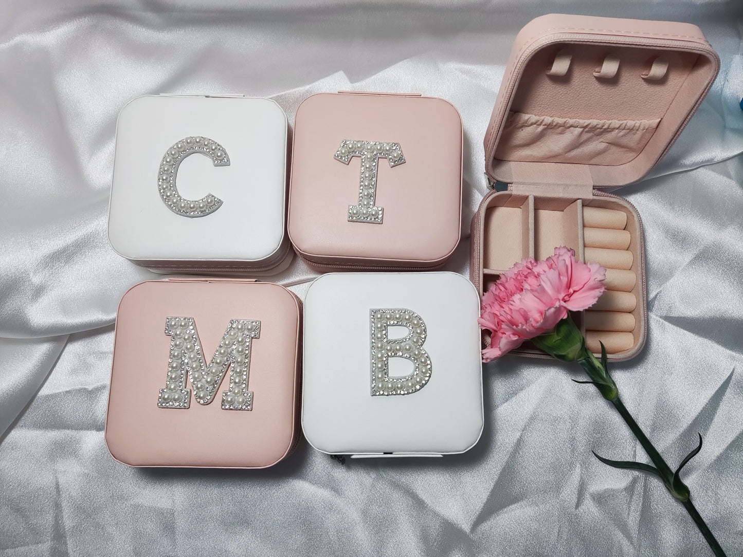 Personalized Monogrammed Jewelry Box-Custom Gift for Bridesmaids-Bridesmaid Proposal Gift Ideas-Travel Jewelry Case Birthday Gift