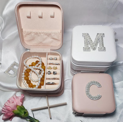 Personalized Monogrammed Jewelry Box-Custom Gift for Bridesmaids-Bridesmaid Proposal Gift Ideas-Travel Jewelry Case Birthday Gift