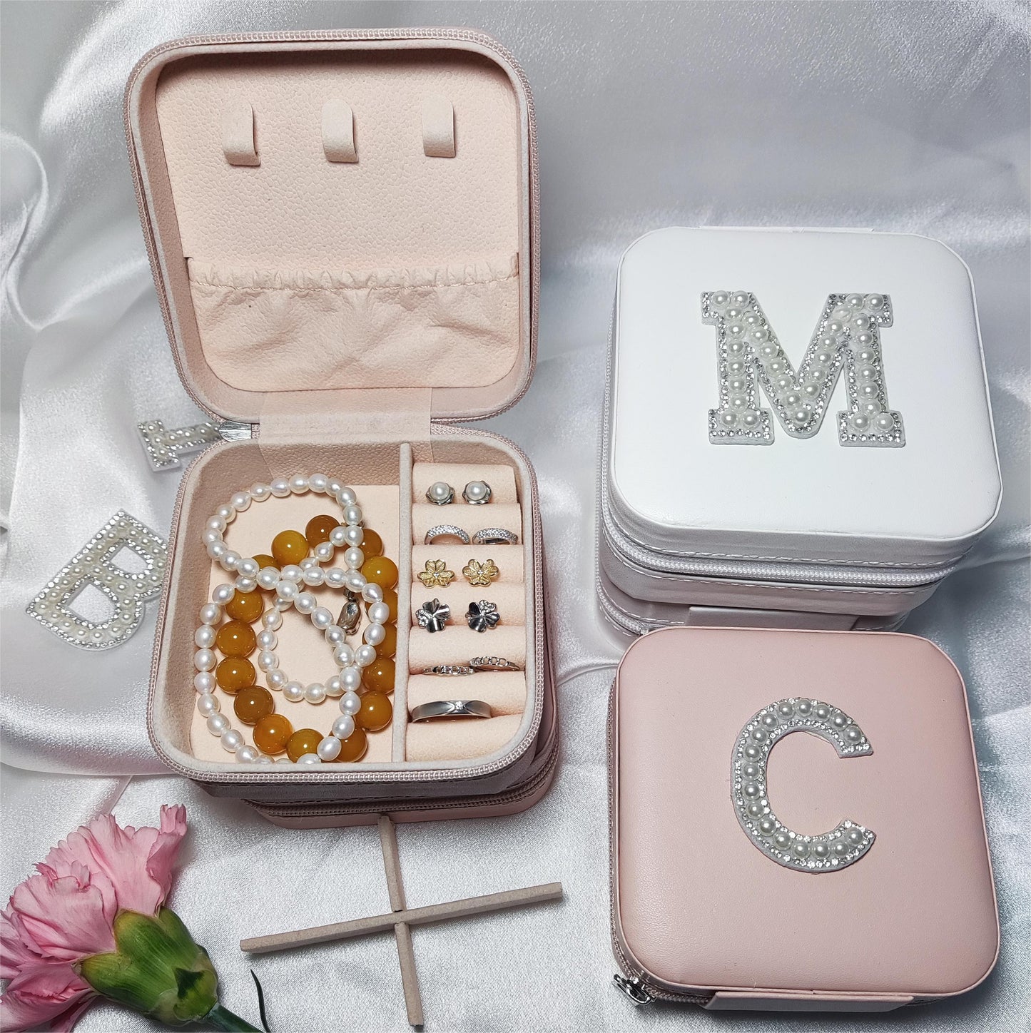 Personalized Monogrammed Jewelry Box-Custom Gift for Bridesmaids-Bridesmaid Proposal Gift Ideas-Travel Jewelry Case Birthday Gift