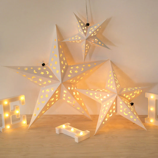 Star Paper Lanterns-Five pointed Eyelet Paper Star decoration-Hanging star home decor-Wedding birthday holiday party room ceiling decoration