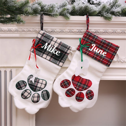 Personalized Christmas Pet Stockings Red Buffalo Plaid Pet Paw Stockings With Name Holiday Gift for Pets Ornament Home Decorations
