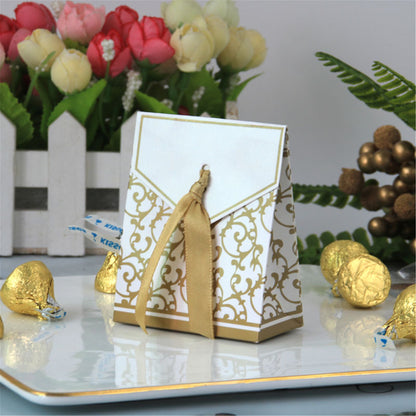 Gold&Silver Wedding favor boxes with satin ribbon-Triangle party candy boxes-treat boxes-party box-birthday party gift boxes-favor boxes