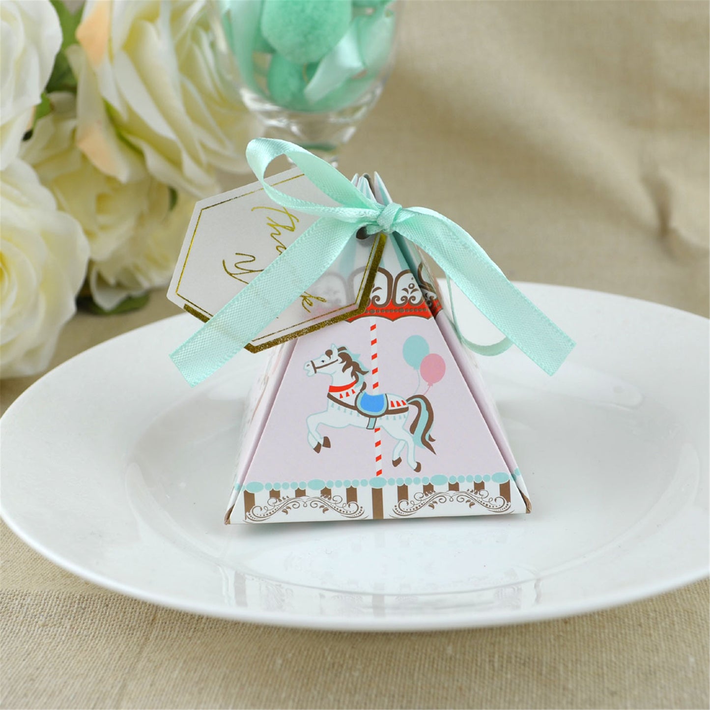 Carousel Party Favor Boxes-Pyramid Wedding candy favour boxes-baby shower treat boxes-gift box-Carousel party theme favor-birthday party box