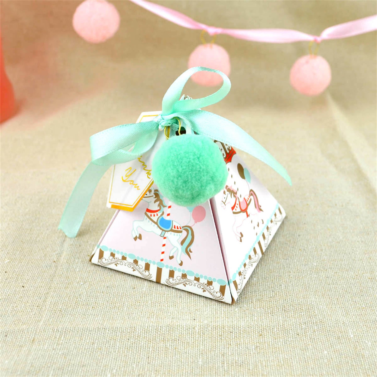 Carousel Party Favor Boxes with cute ball-Pyramid favor boxes-baby shower treat boxes-gift box-Carousel party theme favor candy boxes