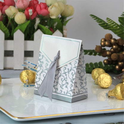 Gold&Silver Wedding favor boxes with satin ribbon-Triangle party candy boxes-treat boxes-party box-birthday party gift boxes-favor boxes