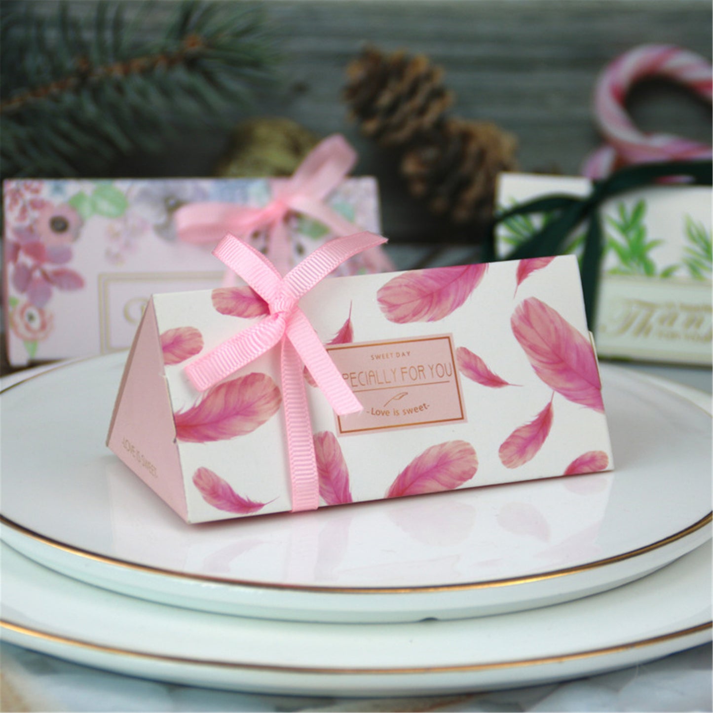 Triangle Wedding favor boxes with satin ribbon-Elegant party candy boxes-treat boxes-party boxes-birthday party gift boxes-favor boxes