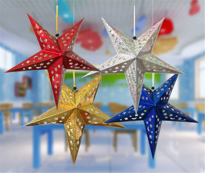 Set of 3 Star Paper Lanterns-Five pointed Eyelet Paper Star decoration-Hanging star home decor-Wedding birthday holiday party room ceiling decoration