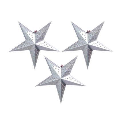 Set of 3 Star Paper Lanterns-Five pointed Eyelet Paper Star decoration-Hanging star home decor-Wedding birthday holiday party room ceiling decoration