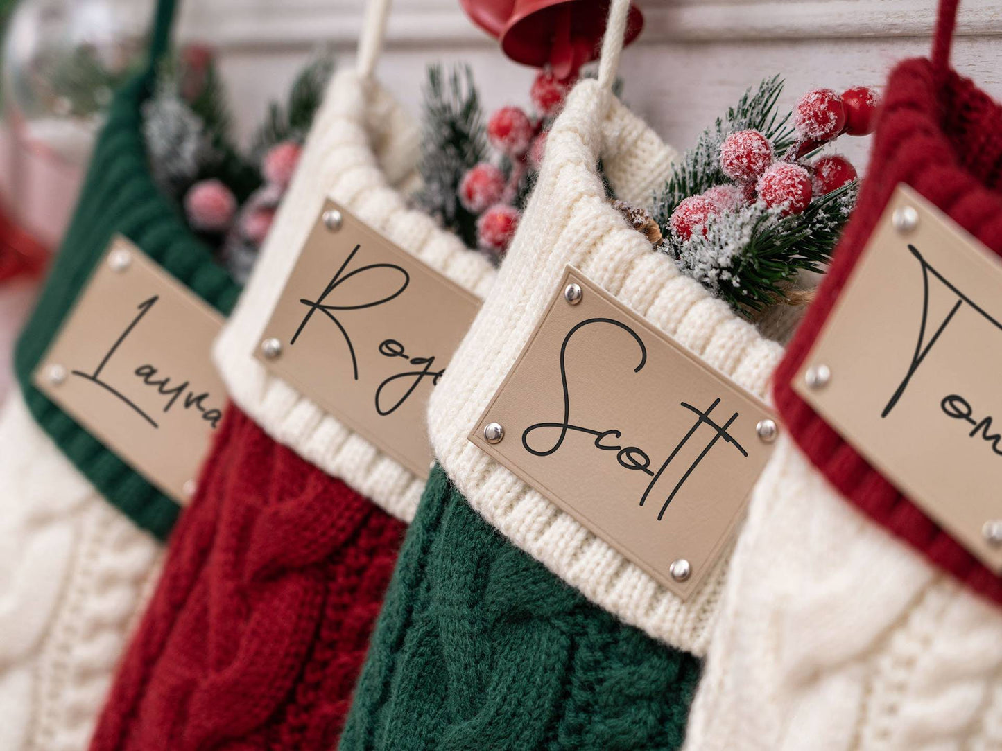Leather Knitted Christmas Stockings Personalized Family Name Socks Holiday Stocking for Christmas Gift
