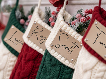Leather Knitted Christmas Stockings Personalized Family Name Socks Holiday Stocking for Christmas Gift