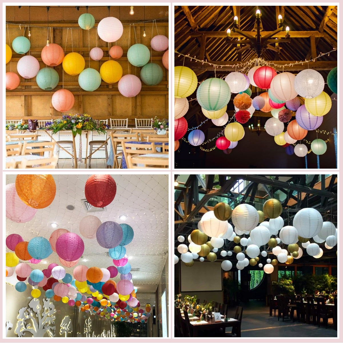 White&gold paper lanterns for wedding party,Chinese round tissue paper lantern for the birthday brial baby shower party decorations