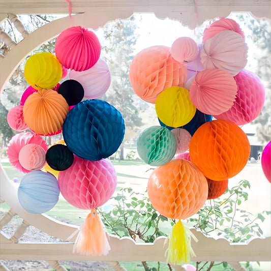 40pcs Honeycomb balls mixed colors&size with tassel set-Round Tissue Paper Honeycomb Ball for wedding,Baby shower,bridal shower party decor