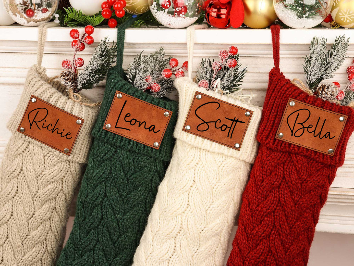 Leather Knitted Christmas Stockings With Name,2023 Family Knitted Christmas Stockings,Holiday Stockings,Christmas Gift