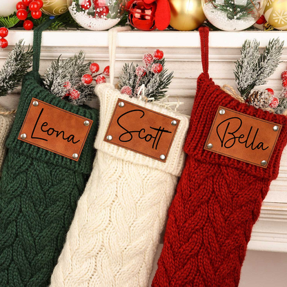 Leather Knitted Christmas Stockings With Name,2023 Family Knitted Christmas Stockings,Holiday Stockings,Christmas Gift