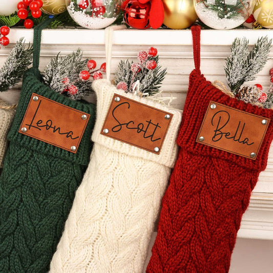 Leather Knitted Christmas Stockings With Name,2023 Family Knitted Christmas Stockings,Holiday Stockings,Christmas Gift