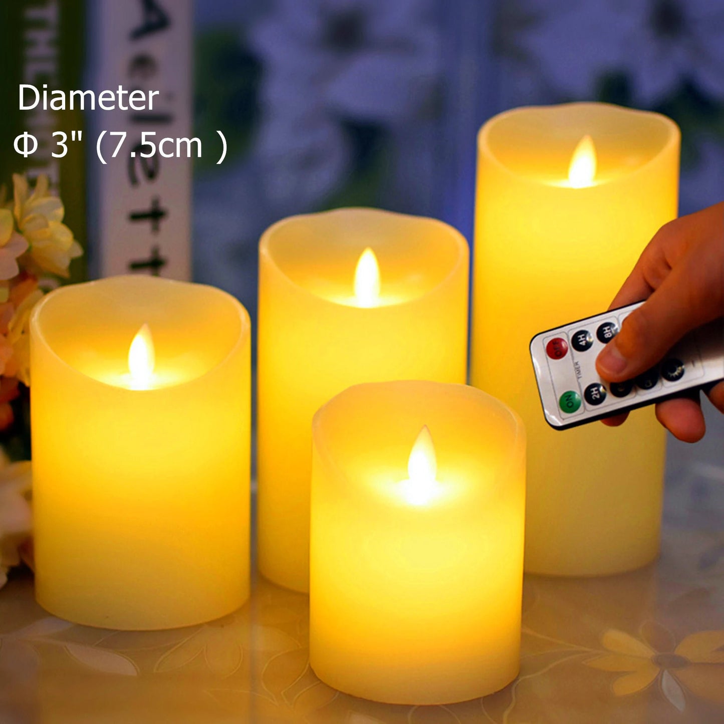 Set of 1 Flameless Pillar Candle with Diameter 3"-Real wax flickering candle with remote control timer-warm white battery operated LED candles